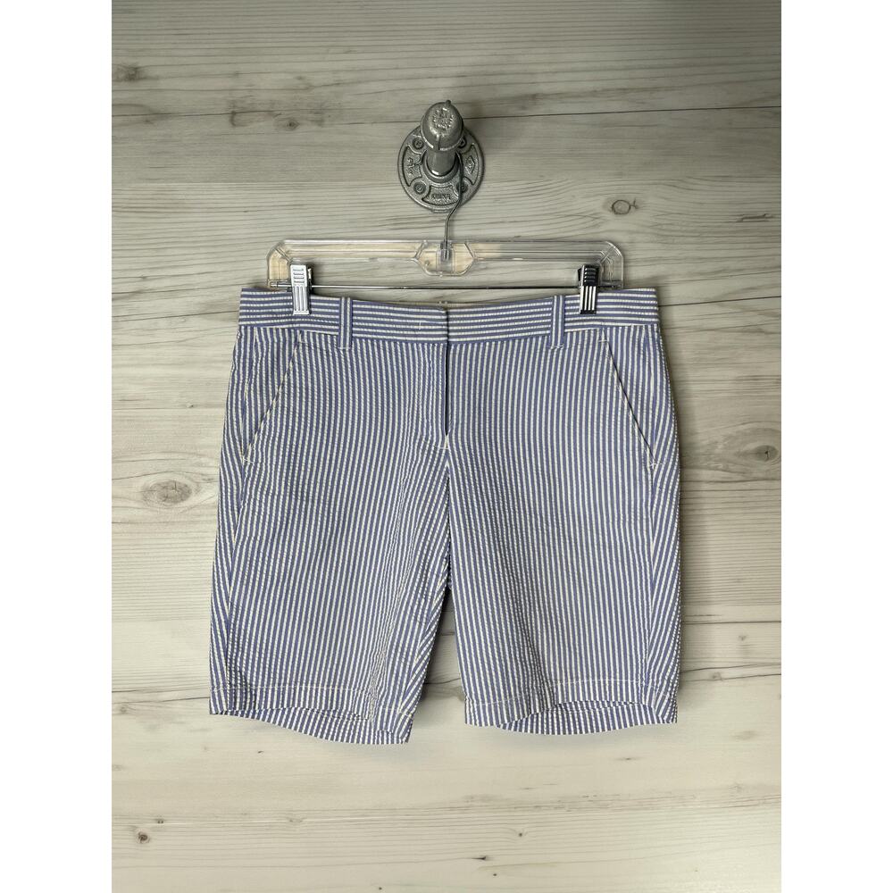 J Crew Womens 4 Blue White Striped Bermuda Cotton Seersucker Casual Shorts 66701